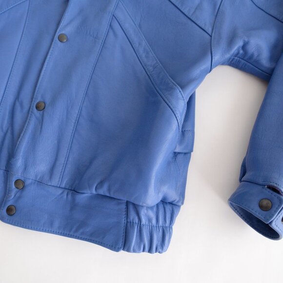 Women's Blue Leather Jacket - Picture 7 of 14